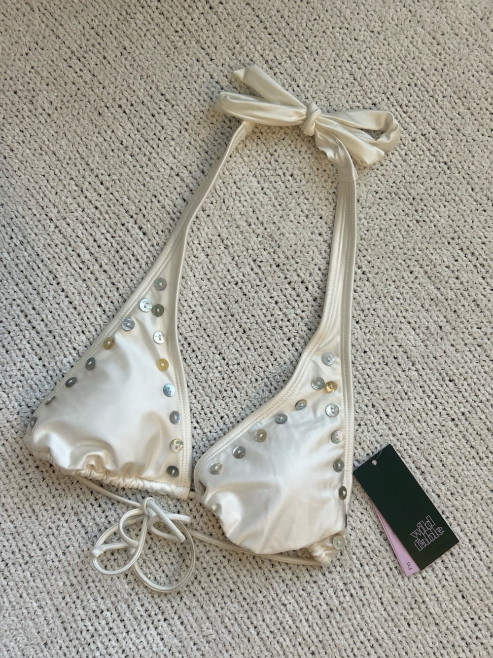 Wild Fable Cream Beaded Triangle Bikini Top Size Small